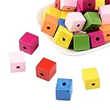 Pandahall 50 Pcs 14MM Mixed Color Cube Wood Beads, Lead Free, Dyed, about 14mm long, 14mm wide, 14mm thick,hole: 5mm