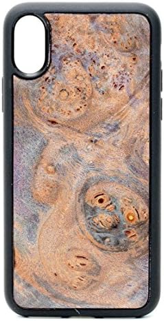 ModernWood iPhone X Protective Case Cover Unique Handmade Real Wooden Burl & Artistic Swirl of Resin Texture Creative Design Apple iPhone 10 Back Cover with Shock Absorbing Rubber Bumper Golden Red 2