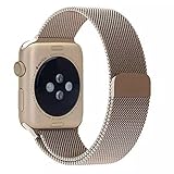 AWSTECH Stainless Steel Replacement Apple iWatch Band Milanese Loop with Magnet Lock No Buckle Needed For 38mm Apple Watch All Models - Retro Champagne Gold