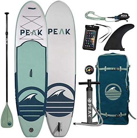 PEAK Paddle Boards PEAK Inflatable 10'6 All Around Stand Up Paddle Board Complete Package (6" Thick) | Includes Adjustable Paddle, Travel Backpack, Coil Leash