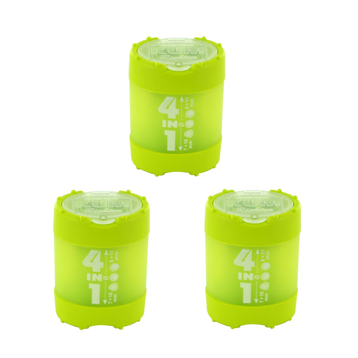 KUM AZ1028316-G Pencil Sharpener with Container 4-in-1 Green Pack of 3 with Click Clack Closure Plastic