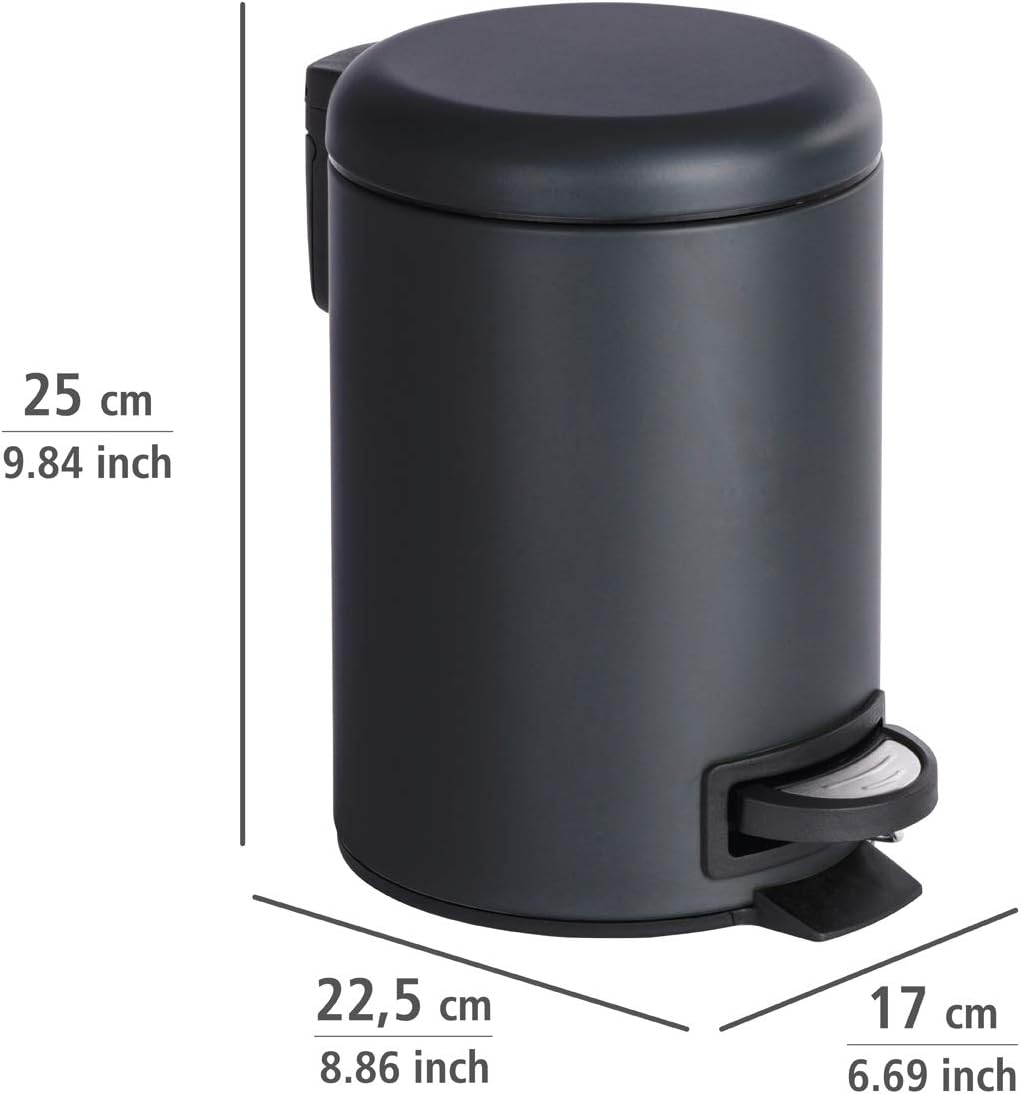 WENKO 22143100 Pedal bin Leman Black Capacity: 3 l, Steel, 17 x 25 x 22.5 cm, Black, 22.5 x 17 x 25 cm - Image 5