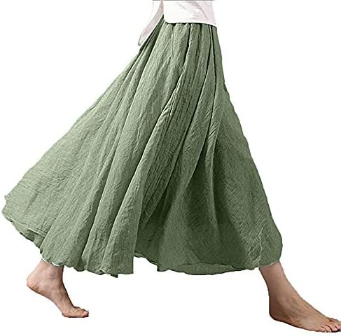 Womens Retro Beach Party Long Maxi Skirt, Women's Bohemian Style Elastic Waist Band Cotton Linen Long Maxi Skirt Dress