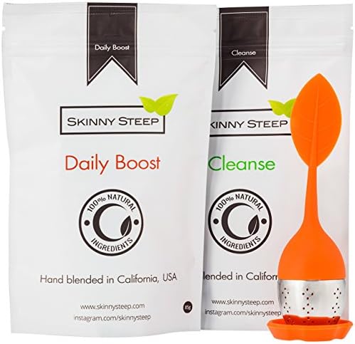 30 Day Skinny Teatox Tea Bundle with Bonus Infuser by SkinnySteep - 100% Organic Weight Loss Tea Cleanse - All Natural Ingredients, Made in the USA