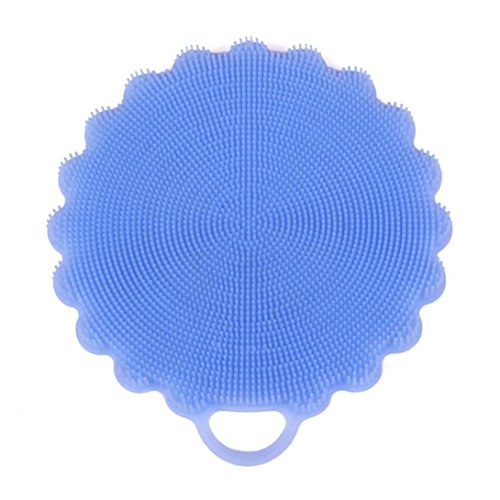 Hot ! ღ Ninasill ღ Silicone Dish Washing Sponge Scrubber Kitchen Cleaning antibacterial Tool (Blue 1)