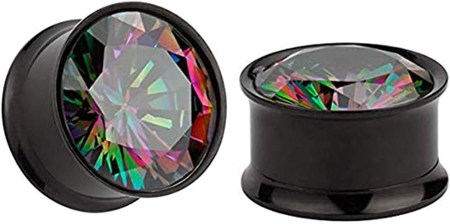 Women's Ear Tunnel Gold Black Stainless Steel 8mm-16mm 2Pcs