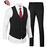 WOMS Mens 2 Pieces Suits Vest Pants Set Slim Fit Wedding Groomsmen Suit for Men Formal