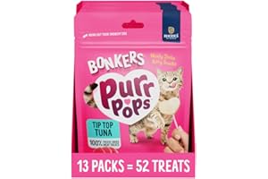 BONKERS Purrpops, Freeze Dried Tuna Flavor Lollipop Cat Treats, Healthy Real Meat Treats, Training Treats or Food Topper, for All Breeds and Ages, Value Pack (13 Pack, 52 Pieces)