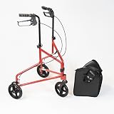 NRS Healthcare 3 Wheel Steel Rollator Walker Red with Bag, Adjustable Height view 4