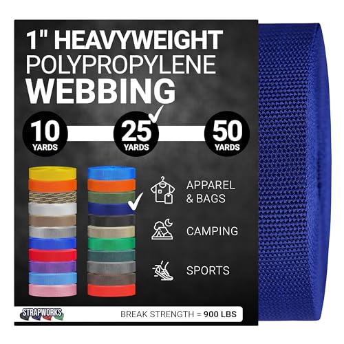 Strapworks Heavyweight Polypropylene Webbing - Heavy Duty Poly Strapping for Outdoor DIY Gear Repair, 1 Inch x 25 Yards - Navy Blue