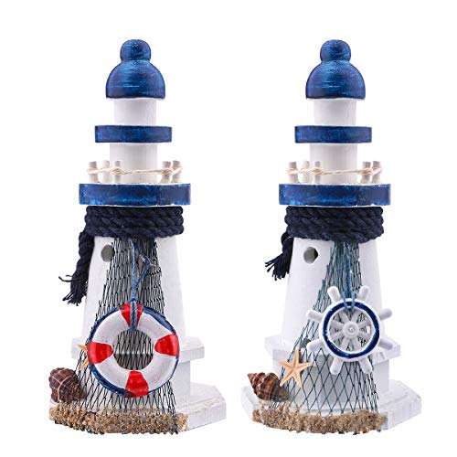 Wooden Lighthouse, Dedoot Wooden Lighthouse D&eacute;cor, Decorative Nautical Lighthouse Handmade Wood Lighthouse 6.7" Height for Home Decor, Photo Props, Ocean Theme Party and Bathroom Decoration, Pack of 2