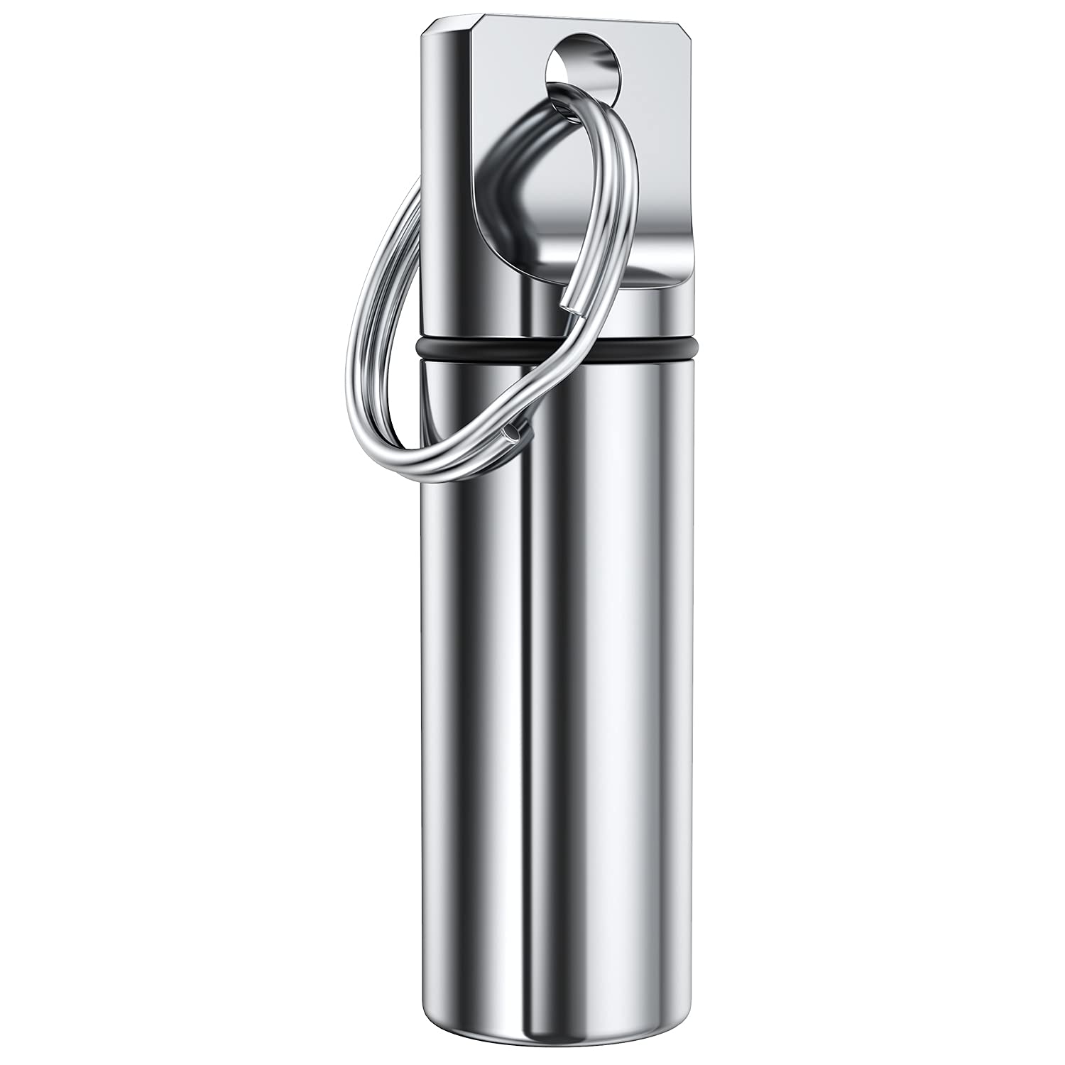 Photo 1 of Small Pocket Pill Box Keychain, Aluminium Alloy Portable Mini Pill Organizer Case Container for Purse, Waterproof Metal Pill Holder Medicine Bottle for Outdoor Camping Travel (Silver)