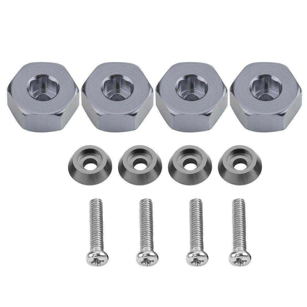 RC Car Hex Hub Adapter, 4 Pcs Aluminium Alloy 5mm To 12mm Wheel Hex Hub Adapter for WPL 1634 RC Truck RC Spare Part Accessory (Titanium Gray)