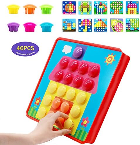 YAHO Button Art Color Matching Mosaic Pegboard Set Early Learning Educational for Kids Christmas Birthday Party Gifts
