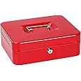 Jssmst Cash Box with Money Tray and Lock - Red Cash Box with Key Lock Safe Money Box with Cash Tray, Money Saving Box Lock Box for Money, 9.84'' x 7.87'' x 2.6'', SM-CB00125RD