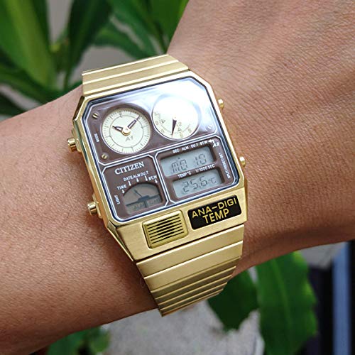 Citizen Record Label Analog Digital Watch Chronograph Analog Digital CITIZEN, ivory/gold, Bracelet Type