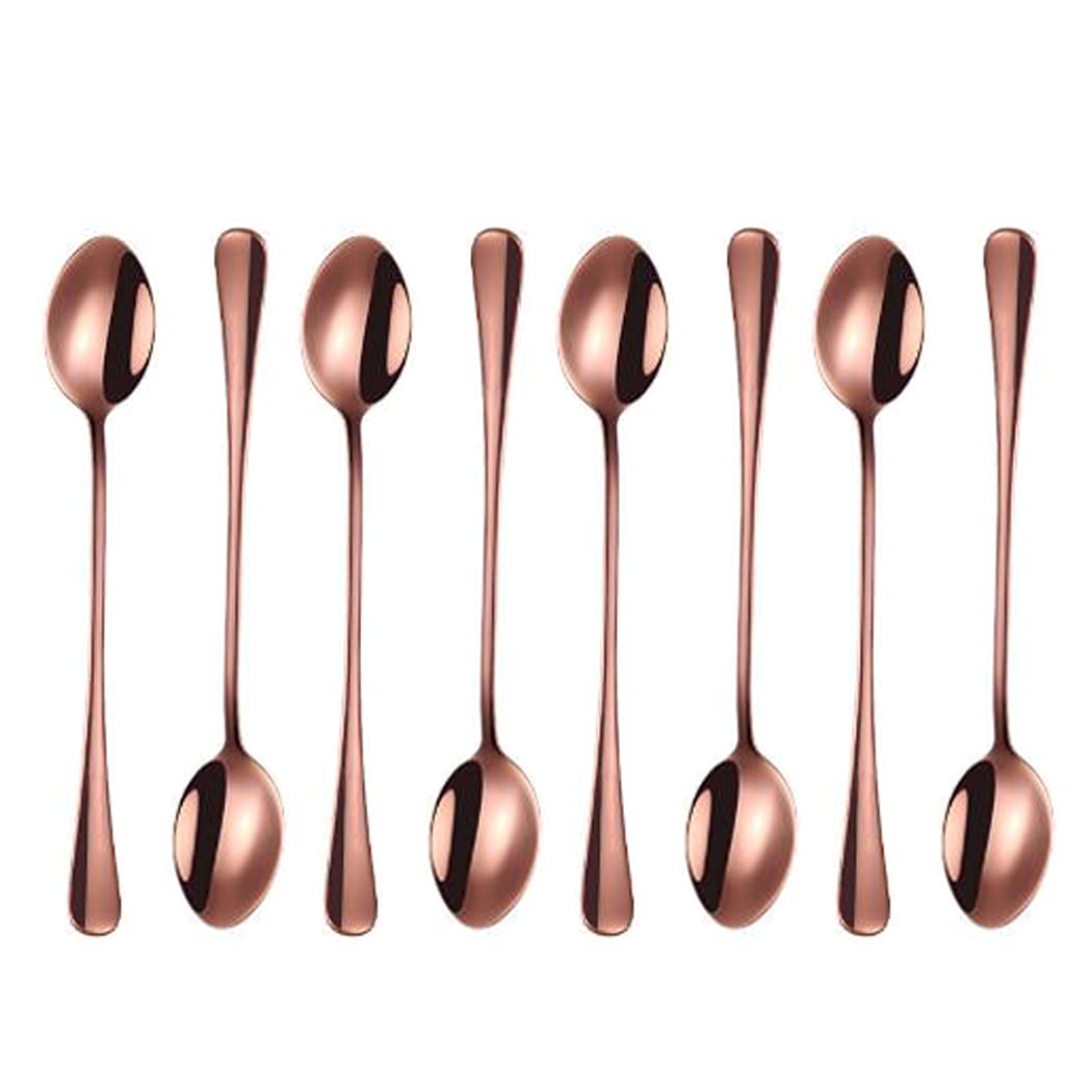Hoshen 7.6 Inch Stainless Steel Ice Spoon, Mixing Spoon, Long-Handled Dessert Coffee Spoon, Ice Cream Spoon, Cocktail Mixing Spoon，Pack of 8，Rose Gold