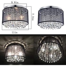Black Mini Chandeliers Drum Gauze Crystal Modern Ceiling Light Fixture 3-Light for Bedroom Foyer 51Y2lgDQCJL