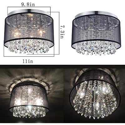 Black Mini Chandeliers Drum Gauze Crystal Modern Ceiling Light Fixture 3-Light for Bedroom Foyer 51Y2lgDQCJL