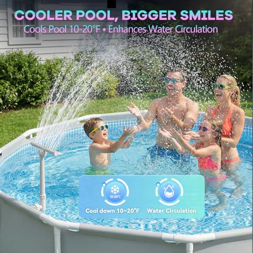 Solar Pool Fountain for Above Ground and Inground Pools with 9-Color Auto-Sensing Lights, High-Pressure Dual Spray Waterfall and 360° Adjustable Sprinkler Cools by 10-20°F for Relaxation
