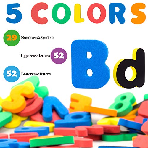 TEPSMIGO Magnetic Letters and Numbers with Board for Kids Preschool- 133 Pieces Foam Fridge Alphabet Magnets, Educational Dry Erase Whiteboard Chalkboard for Toddlers Writing Drawing