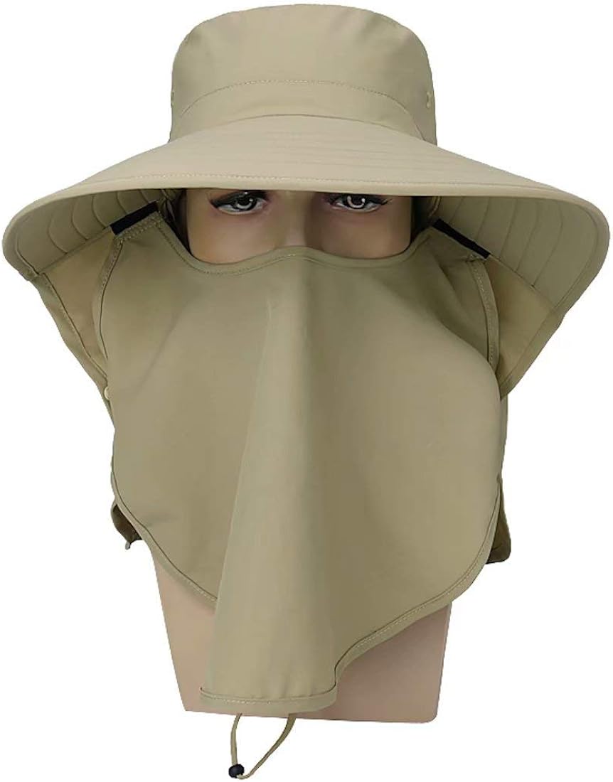 Home Prefer Mens Wide Brim Sun Hat with Neck Flap UPF50+ Fishing Hat with Face Cover Sunblock Hat Khaki at  Men’s Clothing store