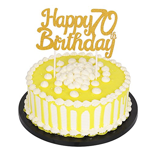 PALASASA Single Sided Glitter Happy Birthday Cake Toppers Decorations Tool Party Supplies (70th Gold)