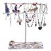 MyGift White Metal Jewelry Organizer Stand, 30-Hook Necklace Bracelet Hanger Display Rack with Ring Tray