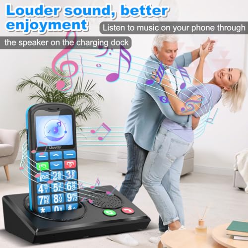 uleway 4G Senior Mobile Phone Unlocked with Bluetooth Charging Dock Handsfree Speakerphone High Volume Big Button for Elderly SIM Free Easy to Use Basic Phone SOS Emergency Button(Blue)