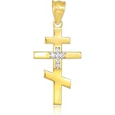10k Yellow Gold Diamond Studded Russian Orthodox Cross Pendant (Yellow-gold)