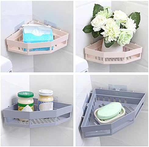 MOVEmen Traceless Plastic Bathroom Kitchen Corner Storage Rack Organizer Shower Shelf Grocery Rack Corner Toothbrush Soap Box Washing Box Shower Shampoo Holder Towel Rack Soap Basket (Gray)