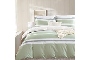 Bedduvit Green Duvet Cover King - 100% Cotton Duvet Cover King Size,3 Piece Striped Duvet Cover King,Simple Modern King Duvet Cover with Zipper Closure & 8 Ties (104"x90", No Comforter)