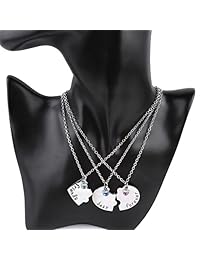 Top Plaza Silver Tone Alloy Rhinestone Best Friends Forever and Ever BFF Necklace Engraved Puzzle Friendship Pendant Necklaces Set(Set of 3)