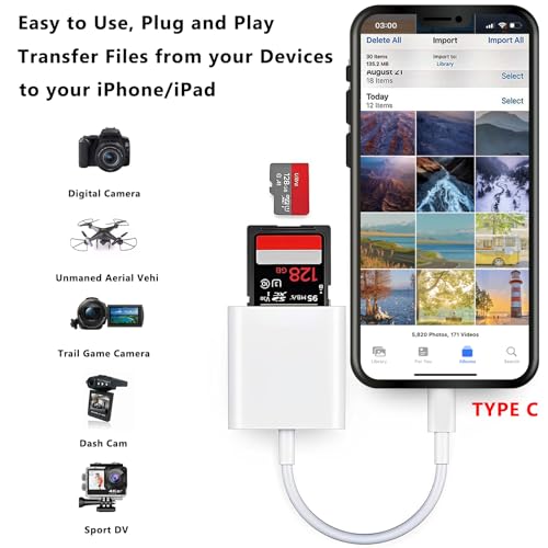USB C SD Card Reader Type C Memory Card Reader iPhone 17 USBC Micro SD TF Sim Card Digital Camera Adapter Converter to iPhone 16, 15, MacBook Pro/Air, Chromebook, Galaxy and More USB-C Device