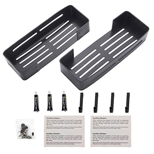 Yeegout No Drill Bathroom Shelves with Removable Hooks Aluminum Adhesive Shower Caddy Storage (Black Square)