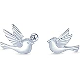 Rofeego 925 Sterling Silver Dove Bird Stud Earrings, Screw Back, High Polish