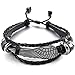 INBLUE Genuine Leather Bracelet Bangle Black Silver Tone Angel Wing Surfer Wrap Tribal Adjustable