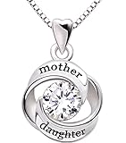 ALOV Jewelry Sterling Silver mother and daughter Love Cubic Zirconia Pendant Necklace