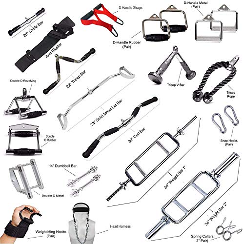 FITNESS MANIAC Home Gym Cable Attachment Handle Machine Exercise Chrome PressDown Strength Training Home Gym Attachments (28" Solid Metal LAT Bar)