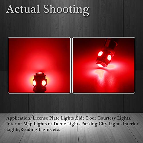 GLL BA9S LED Bulb 5SMD Red 1893 44 47 756 1847 Wedge Pinball Machine Light Car Instrument Panel Gauge Cluster Lamp 6VDC/6.3VDC 20pack