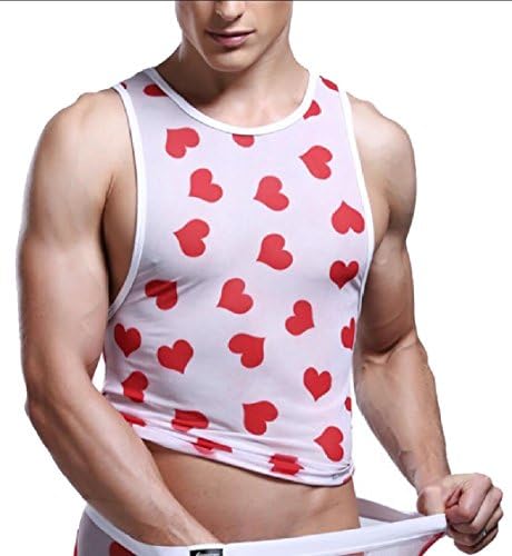 Jaycargogo Mens See Through Sexy Fishnet Mesh Clubwear Sleevless T-Shirts Undershirts White S