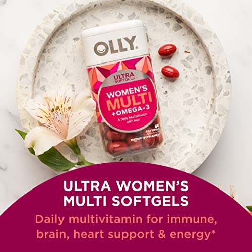 OLLY Ultra Women's Multi Softgels, Overall Health and Immune Support, Omega3s, Iron, Vitamins A