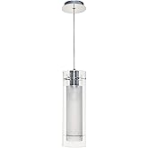 ET2 E22000-10 I Frost Collection Adjustable Height Dimmable 1 Light Ceiling Pendant - Polished Chrome I 50 Watts I Clear Cyli