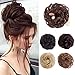Stamped Glorious Messy Bun Extension for Women 100% Human Hair Curly Wavy Updo 100% Human Hair Wavy Donut Scrunchy Curly Hairpieces Natural Hair Kids Donut Ponytail Hair Chignons (Dark Brown), 2 Count