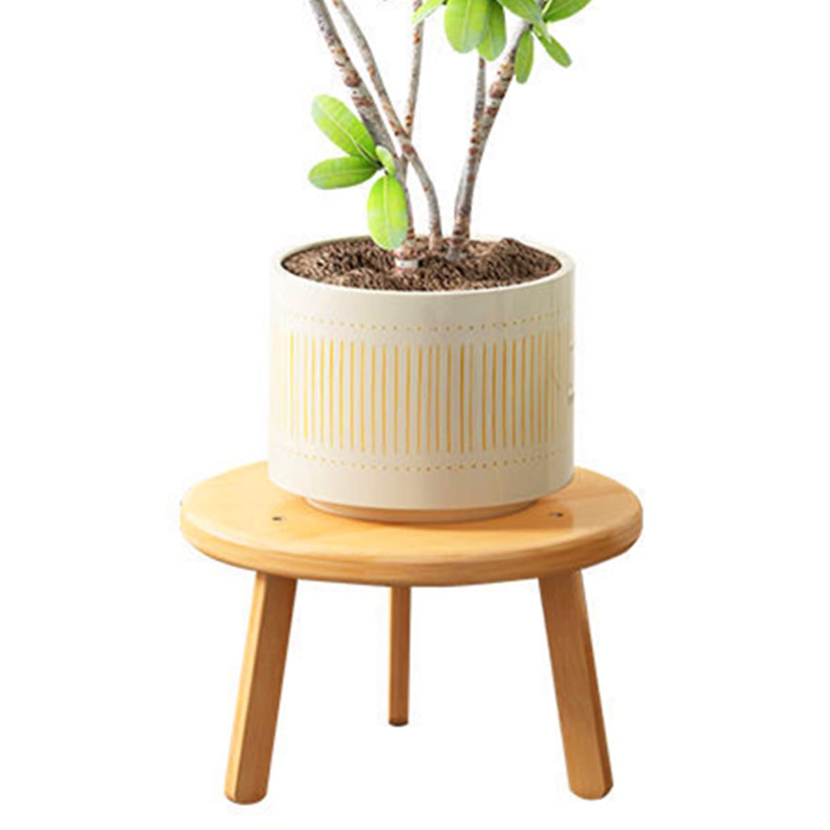 Vencede Bamboo Plant Stand, Round Flower Pot Display Stand, Bamboo Stool Display Stand, for Indoor Outdoor Home Patio Lawn Garden Balcony Organizer Planter Holder (Round)