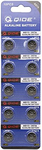 QIDE AG13 357A 1.55V Alkaline Manganese Button Coin Battery 10 Pack(Replaces:AG13,A76,357,LR44,SR44 etc)