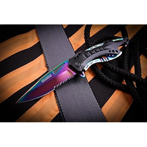 TAC Force TF-705RB Assisted Opening Tactical Folding Knife, Rainbow Half-Serrated Blade, Black Handle, 4-1/2-Inch Closed Sports & Outdoors, Sports & Fitness, Hunting & Fishing, Tactical & Personal Defense, Tactical Knives