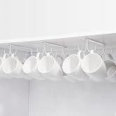 FOMANSH Mug Rack Under Cabinet - Coffee Cup Holder, 12 Mugs Hooks Under Shelf, Display Hanging Cups Drying Hook for Bar Kitchen Utensils White