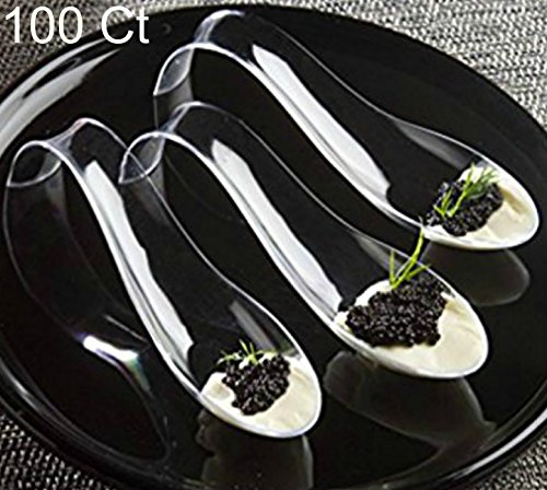 Zappy 100 Disposable Plastic Spoons Asian Spoons Small Dessert Spoons Appetizer Spoons Plastic Horderve Spoon Tasting Sample Spoons - Clear