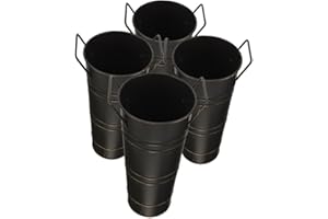 PRETYZOOM 4pcs Vintage Galvanized Metal Flower Vases with Handles, Rustic Black Gold Decorative Buckets